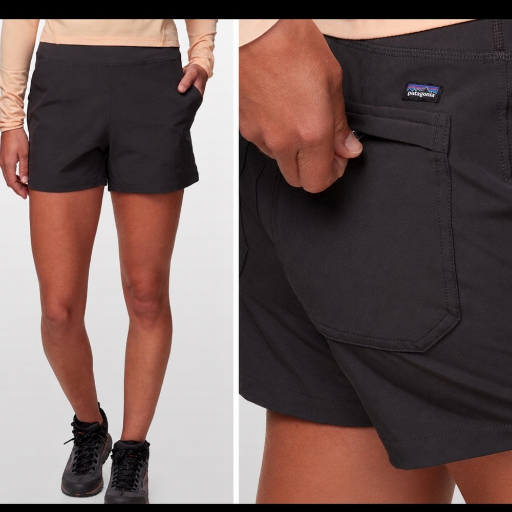 Patagonia women’s Happy Hikers shorts 4” Large in Ink Black Zip Pockets light wt